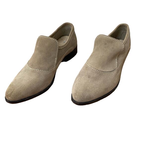 FREE PEOPLE Beige Suede Leather Brady Slip On Loafers Size 38.5 US 8 - Picture 1 of 11
